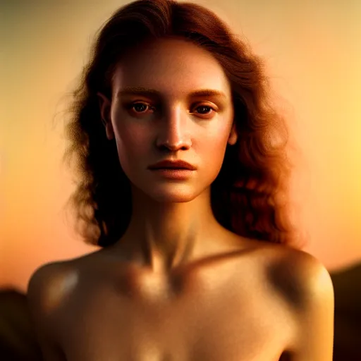 Image similar to photographic portrait of a stunningly beautiful renaissance female with golden skin in soft dreamy light at sunset, contemporary fashion shoot, by edward robert hughes, annie leibovitz and steve mccurry, david lazar, jimmy nelsson, breathtaking, 8 k resolution, extremely detailed, beautiful, establishing shot, artistic, hyperrealistic, beautiful face, octane render