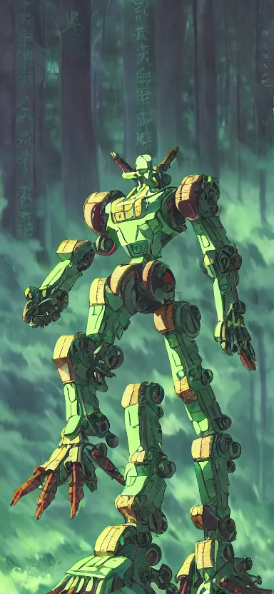 Image similar to giant humanoid plant mecha, forest, key art, aesthetic, anime, shigeto koyama, hiroyuki imaishi