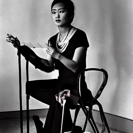 Image similar to A Filipino theremin player, portrait, Taschen, by Peter Lindbergh