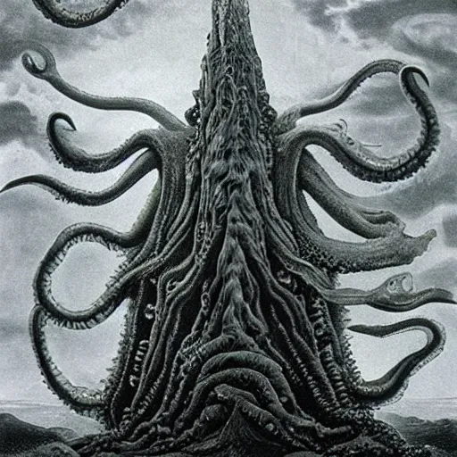 Prompt: lovecraftian shoggoth, illustrated matte painting of a progressive rock album cover, 1 9 7 0 s