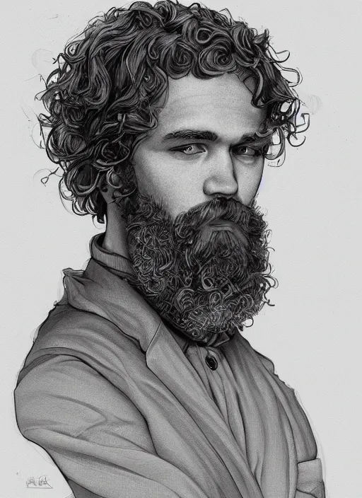 Image similar to illustration of a short curly orange hair man as a portrait, smooth, reflects, masterpiece artwork, ultra detailed, artgerm, style by karl marx, digital art, trending on artstation, behance, deviantart