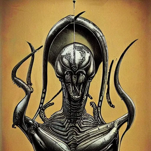 Image similar to ancient egyptian art of xenomorph giger alien from movie alien