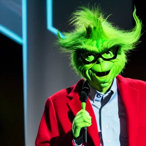 Prompt: bill gates cosplaying as the grinch, bill gates wearing a grinch costume, cosplay award winner