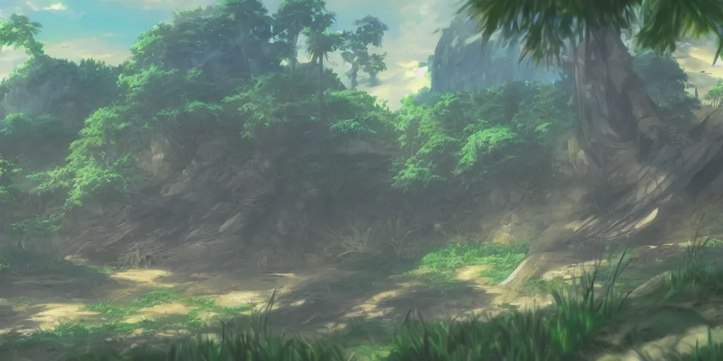 Prompt: Anime environment, huge jungle, animals, simple, rough draft, sketch, muted colors, 8k, trending on artstation