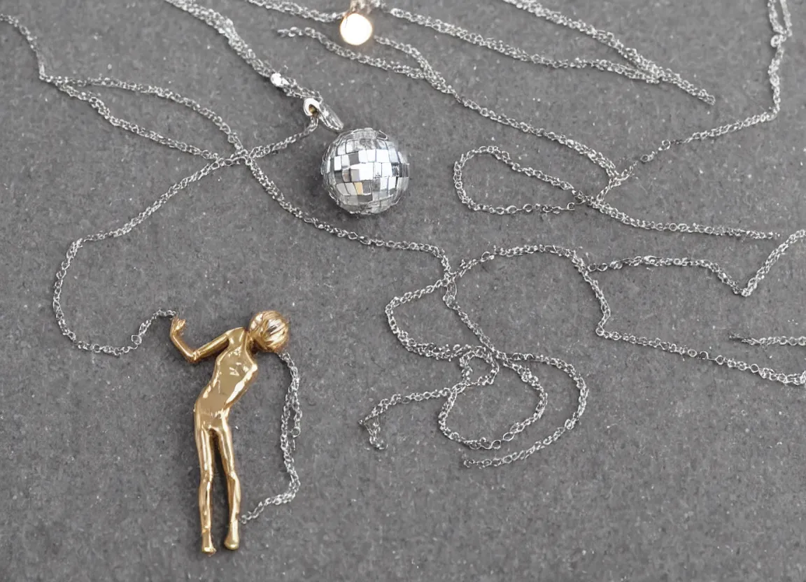 Image similar to dancing dude wearing a disco ball necklace