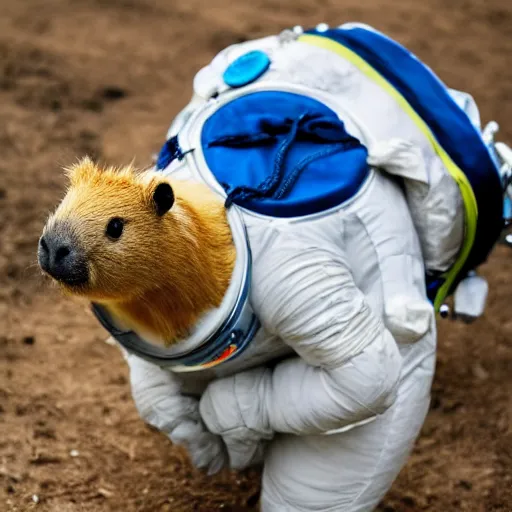 Prompt: a humanoid capybara wearing a space suit