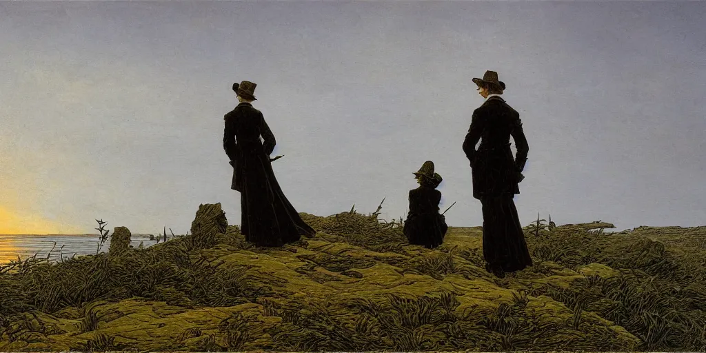 Image similar to het meisje met de parel, highly detailed, comicstyle, by caspar david friedrich