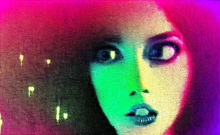 Prompt: vhs glitch art portrait of a frightened woman hidden underneath a sheet, lost in static, metaphysical foggy environment, static colorful noise glitch volumetric light, by bekinski, unsettling moody vibe, vcr tape, 1 9 8 0 s analog video, vaporwave aesthetic, directed by david lynch, colorful static, data pixeled stretching