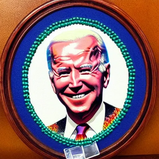 Image similar to A beadwork portrait of Joe Biden