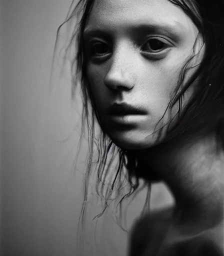 Image similar to a high quality, high detail, portrait photography of a beautiful girl by juan francisco casas and kyle thompson, zdzisław beksinski