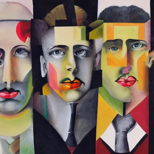 Image similar to A collage painting of multiple personalities in the style of Raoul Hausmann