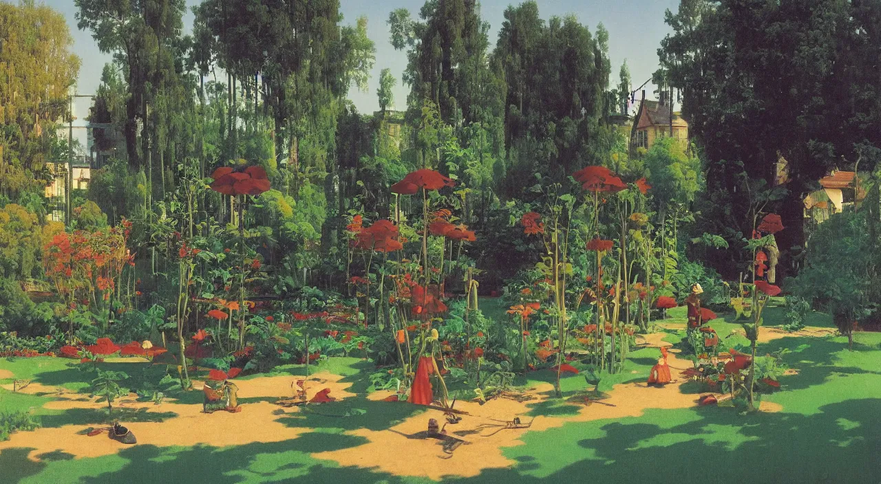 Image similar to single flooded simple wooden garden, very coherent and colorful high contrast!! masterpiece by rene magritte simon stalenhag carl spitzweg syd mead norman rockwell edward hopper james gilleard, minimalist, dark shadows, sunny day, hard lighting