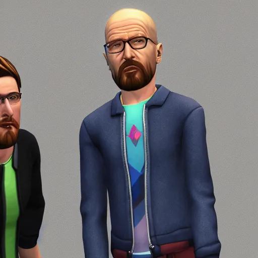 Image similar to sims 4 screenshot of walter white and jesse pinkman