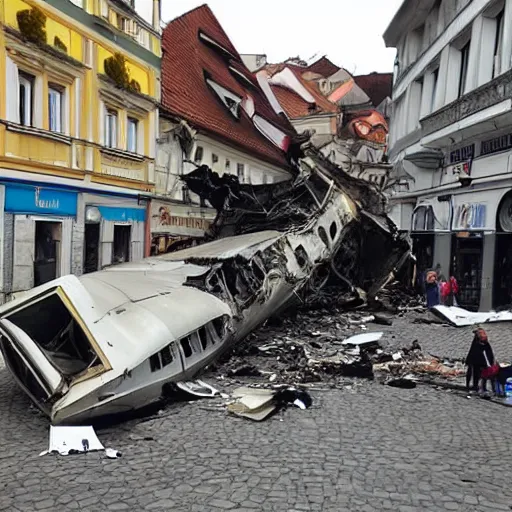 Prompt: plane crashing on the city center of cluj napoca