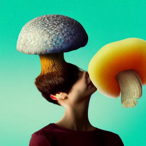 Prompt: cute alien mushroom girl side view photography model full body style of jonathan zawada, thisset colours simple background objective