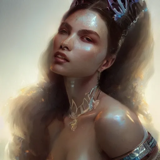 Image similar to a beautiful portrait of a goddess with sparkling skin by greg rutkowski and raymond swanland, trending on artstation