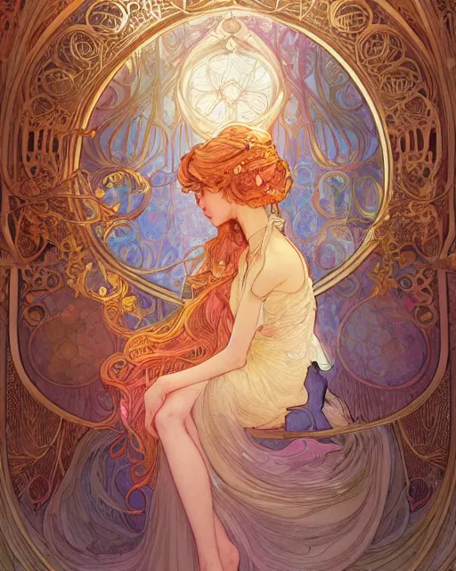 Image similar to secret romance, highly detailed, very intricate, art nouveau, gold filigree, romantic storybook fantasy, soft cinematic lighting, award - winning, disney concept art watercolor illustration by mandy jurgens and alphonse mucha and alena aenami, pastel color palette, featured on artstation