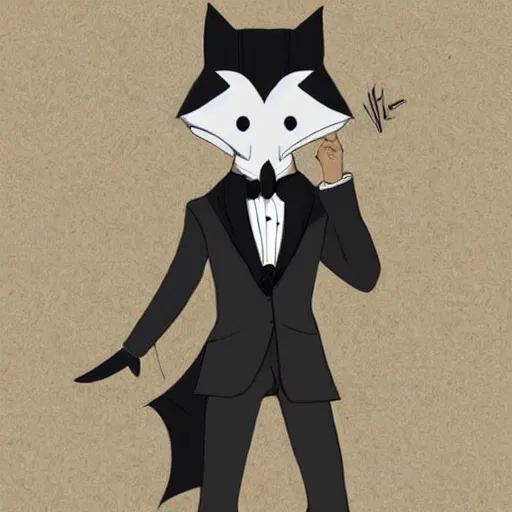 Image similar to male fox wearing tuxedo, anime style, victorian era