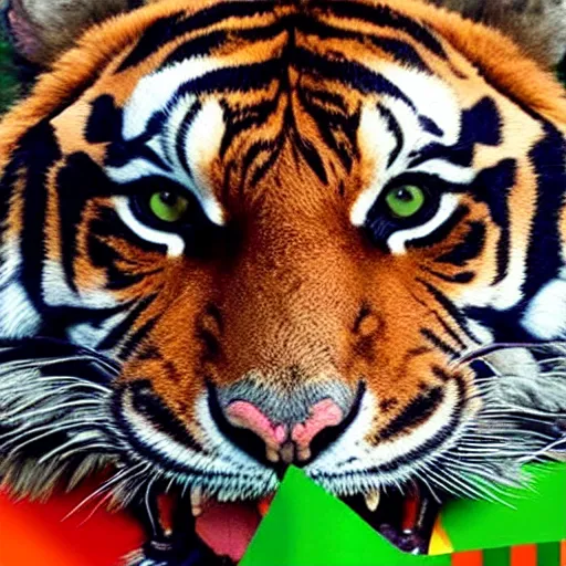 Image similar to a tiger in the colours of the Indian flag