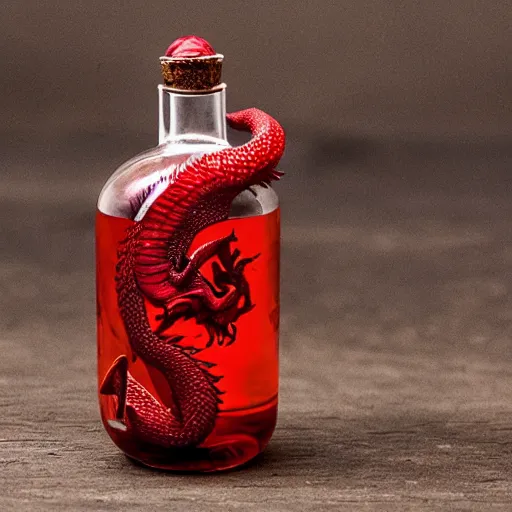 Image similar to a red dragon in a bottle