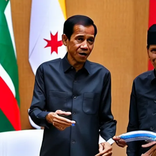 Image similar to Jokowi showing off wearing gshock watch in a meeting, photorealistic