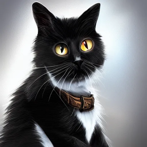 Image similar to black-white cat as a pirate, digital art, artstation,