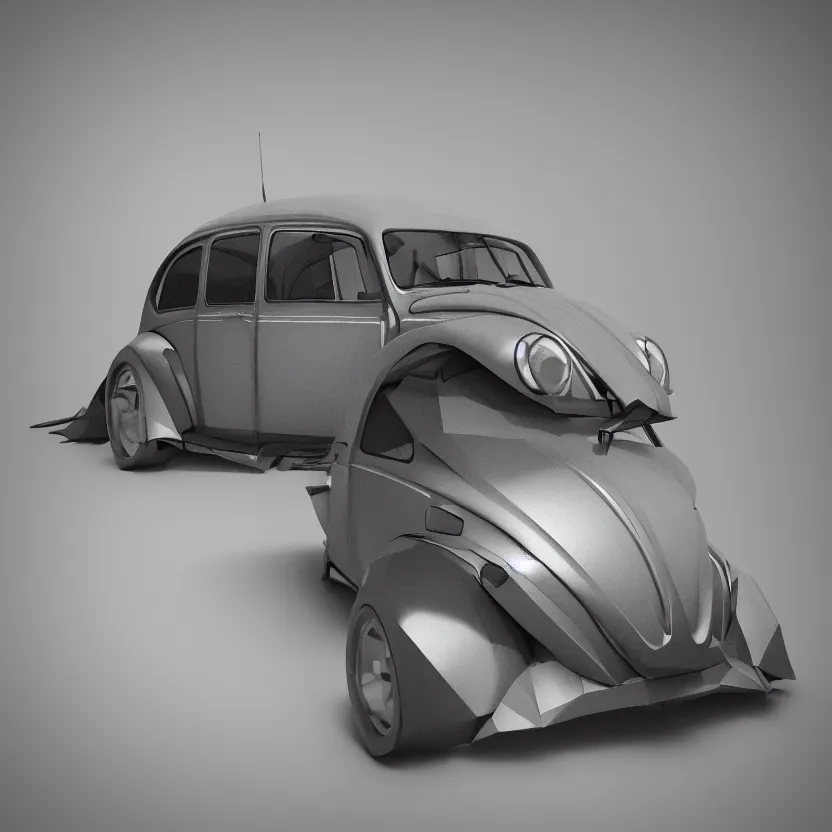 Image similar to a low poly render of a VW Beetle on a bookshelf, octane render, unreal engine 5, high quality