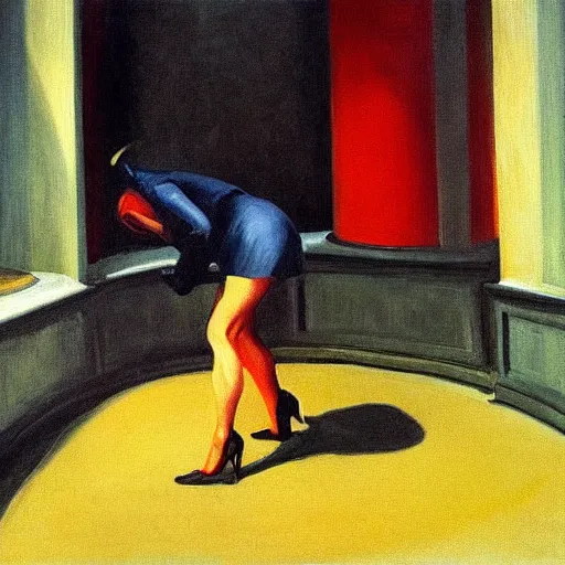 Prompt: devil boss in hell, oil painting by edward hopper