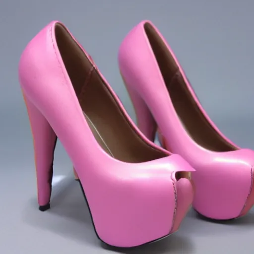 Image similar to pink leather 1 5 cm high heel shoes with 7 cm platform with ribbon to the ankle stripe, photorealistic, beautiful, architecture, clean, highly detailed, 8 k, ornate detail