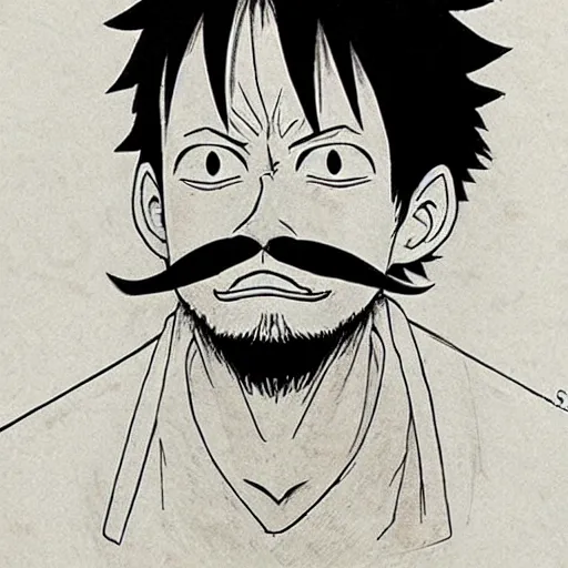 Image similar to luffy with mustache by kim jung gi