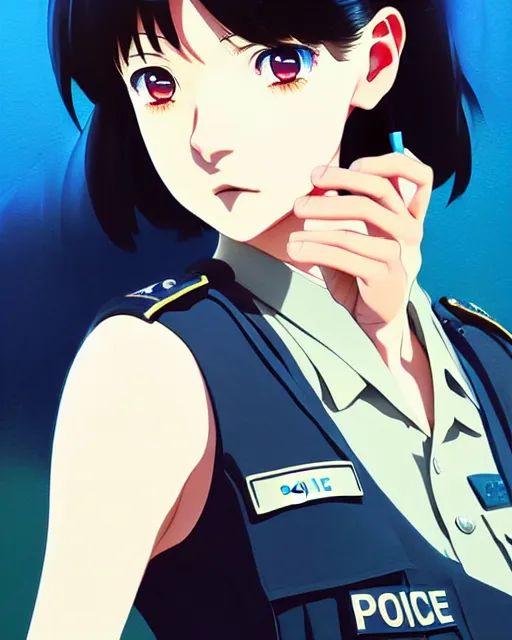 Image similar to police officer | very very anime!!!, fine - face, audrey plaza, realistic shaded perfect face, fine details. anime. realistic shaded lighting poster by ilya kuvshinov katsuhiro otomo ghost - in - the - shell, magali villeneuve, artgerm, jeremy lipkin and michael garmash and rob rey