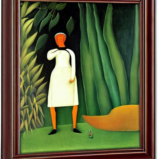 Prompt: a woman by henri rousseau