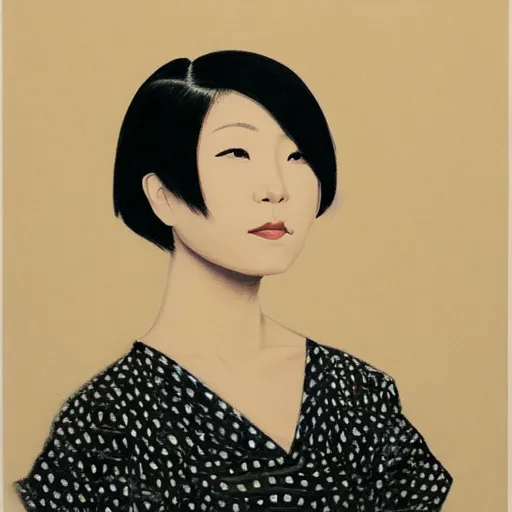 Image similar to A portrait of a woman with japanese cut hair, by Dice Tsutsumi,