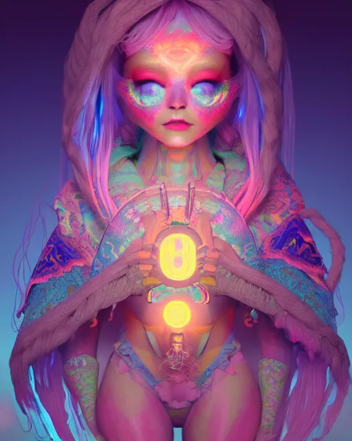 Prompt: a bioluminescent patchwork doll, highly detailed, digital painting, cinematic, hyperrealism, dark retrowave, art by stanley lau and artgerm and magali villeneuve and alphonse mucha, artstation, octane render, cgsociety