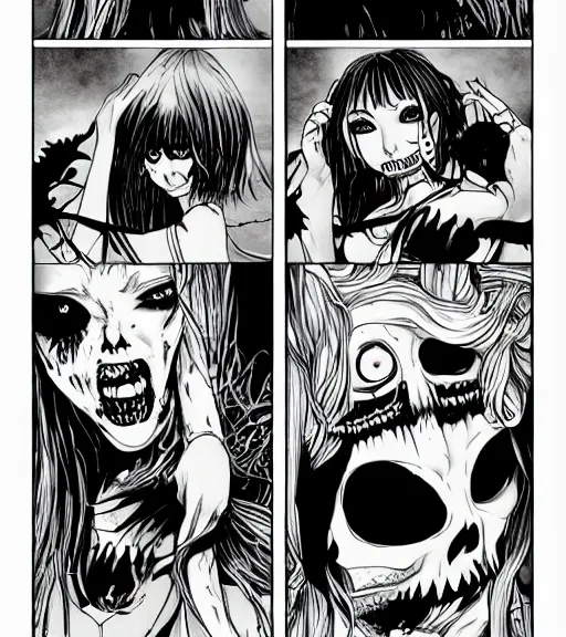 Image similar to horror acid colors, a dark picture comic featuring blood horror and goth anime girls, anime vampires, evil horror vibes