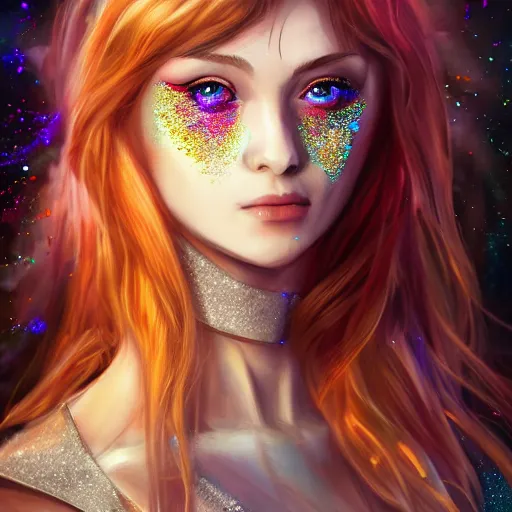 Image similar to digital 2 d, fantasy, illustration, fan art, digital art, digital painting, semi realism, semi realistic, portrait, glitter, crystal, glitters, ranni, fromsoftware, eldenring, fanart, iridescent, holographic, artstation