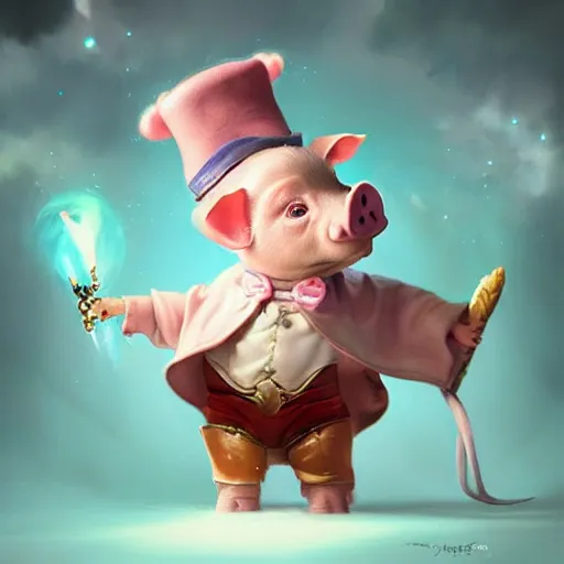 Image similar to epic professional digital airbrushed portrait art of a cute baby piglet dressed as a magician,, best on artstation, cgsociety, wlop, Behance, pixiv, cosmic, epic, stunning, gorgeous,, masterpiece by Dorian Cleavanger and Stanley Lau,