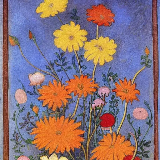 Image similar to A beautiful painting of flowers by Jean Fouquet