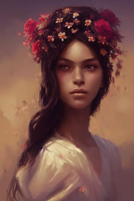 Image similar to ultra realistic illustration, mexican girl with flowers blooming, elegant, highly detailed, digital painting, concept art, smooth, sharp focus, illustration, art by greg rutkowski