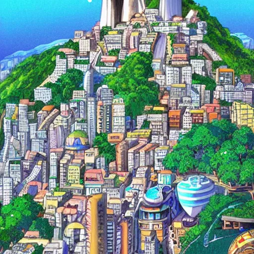 Image similar to a perfect picture of Rio de janeiro by studio Ghibli. Trending on art station and favorites on DeviantArt . Masterpiece and epic