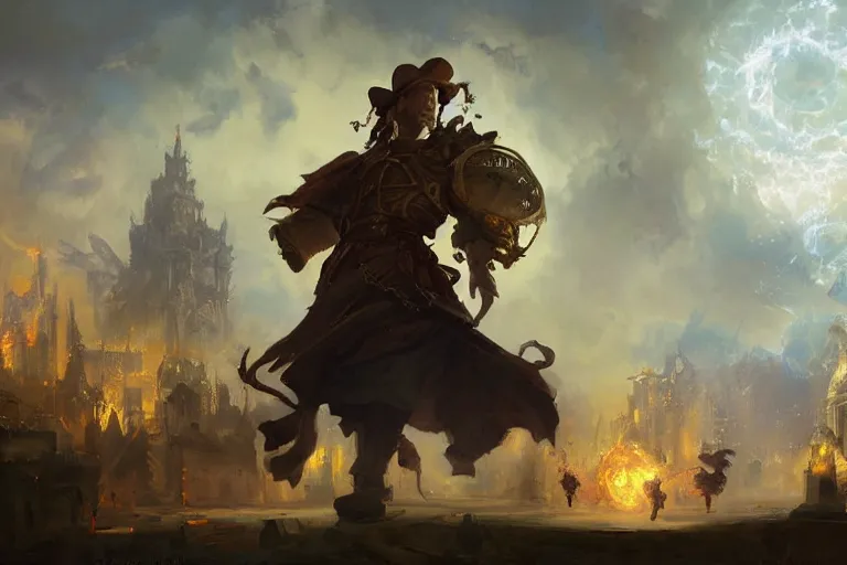 Image similar to a time traveler sharing the time machine in the baroque era, hearthstone art style, epic fantasy style art by Craig Mullins, fantasy epic digital art, epic fantasy card game art by Greg Rutkowski