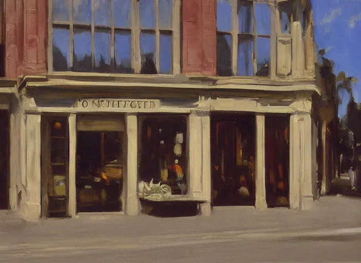 Image similar to artwork painting of storefront by john singer sargent