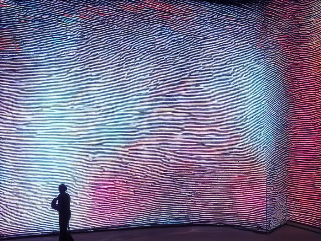 Image similar to big curved screens projecting a reference sheet, perfect lighting pixel sorting