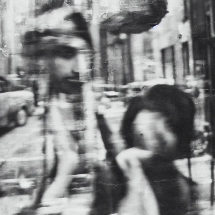 Image similar to street photography portrait of a woman in new york from the year 1 9 6 0, ultra - detailed hyper - realistic, photographed on damaged film