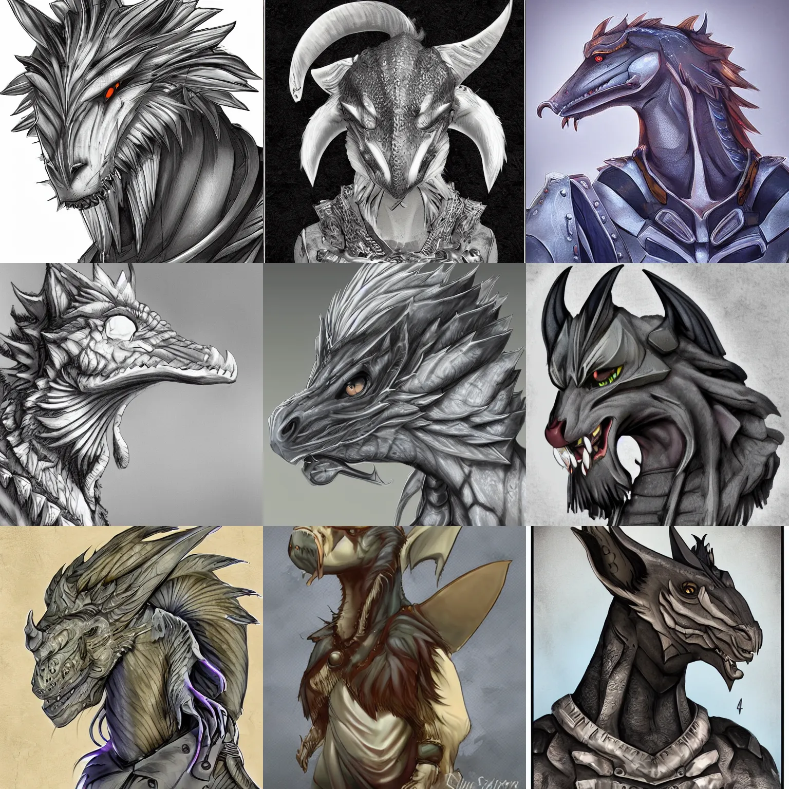 Prompt: a handsome anthro dragon with silver skin, bust profile picture commission on furaffinity