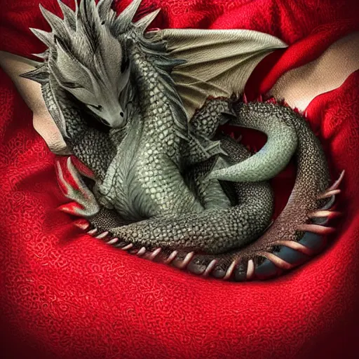 Image similar to cute baby dragon curled sleeping comfortably, very very cute, very very beautiful digital artwork, award winning