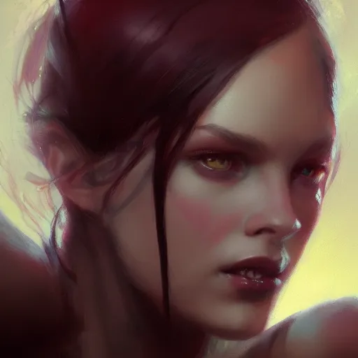 Image similar to a beautiful portrait of a succubus by greg rutkowski and raymond swanland, trending on artstation, ultra realistic digital art