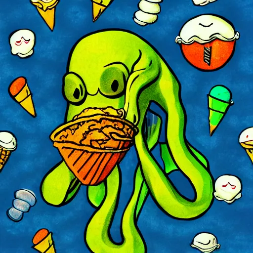 Image similar to cthulhu eating an ice - cream