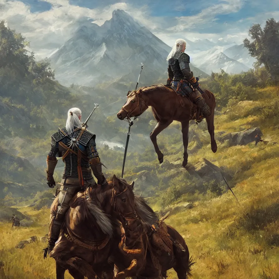 Image similar to witcher 3 the wild hunt riding in naglfar, in the style of fernando amorsolo drawings, artistic, highly detailed, 8 k, landscape