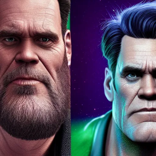Prompt: Jim Carrey is Thanos, hyperdetailed, artstation, cgsociety, 8k